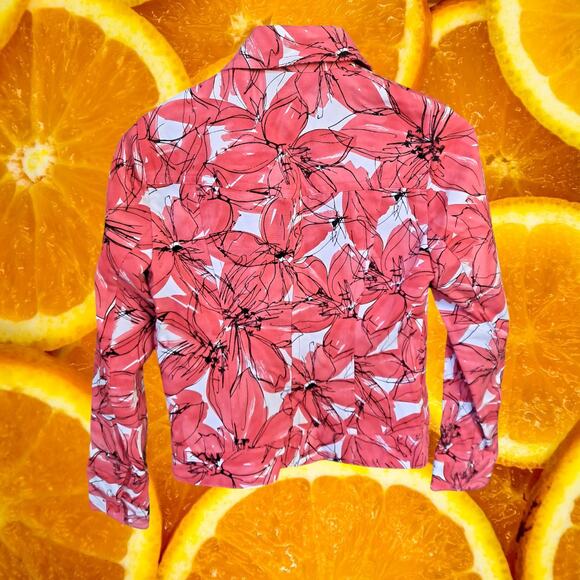 Rafaella Petites White with Red‎ Flowers Button Up Fitted Blouse Size Small - Picture 6 of 7